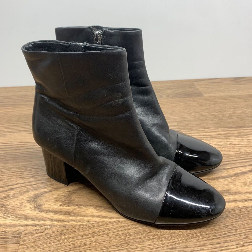Alysa Wittner Black Cap Toe Block Heels Boots Womens Size 39 Leather